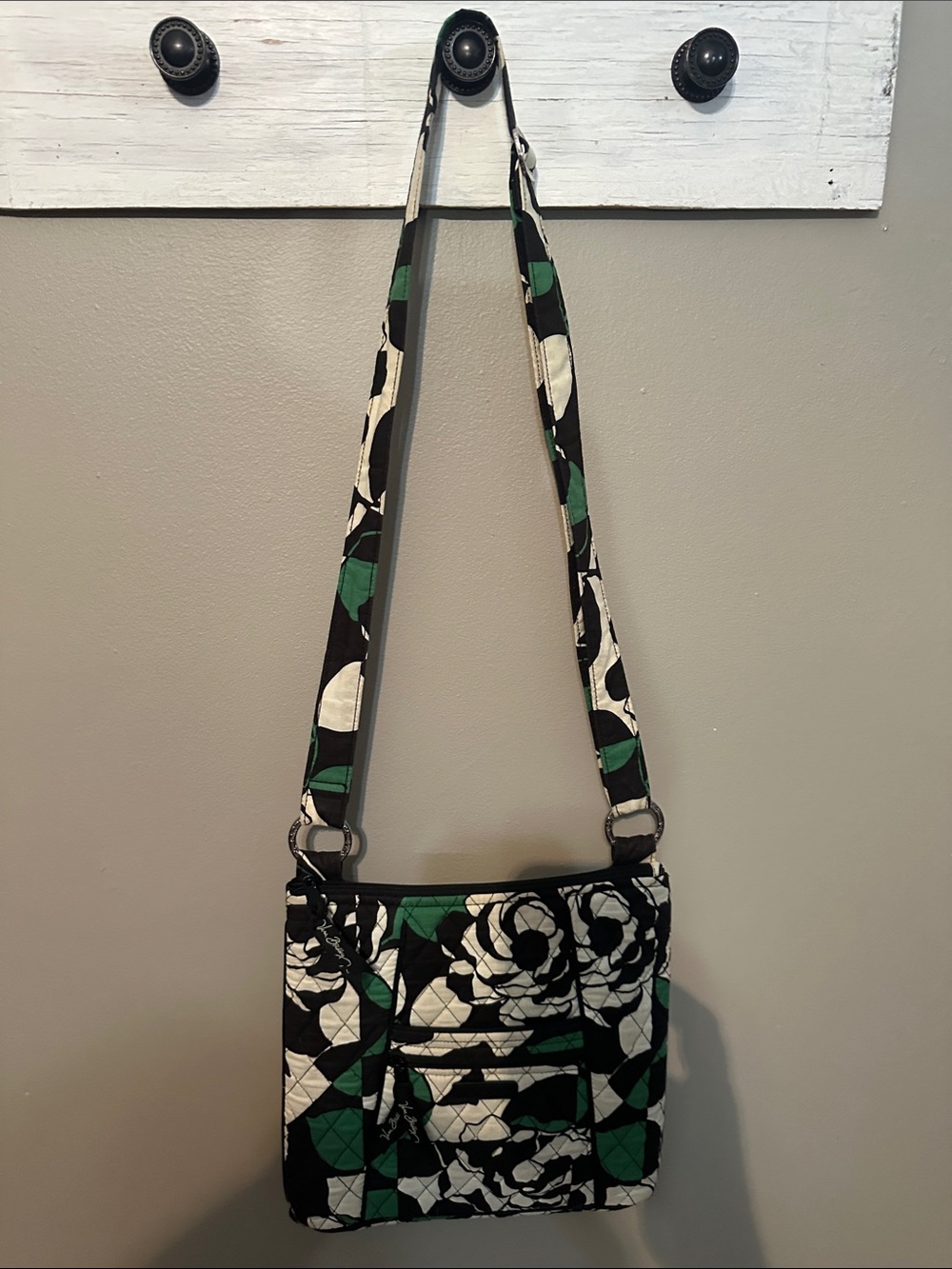 Vera Bradley Quilted Floral Crossbody in Black, White & Green